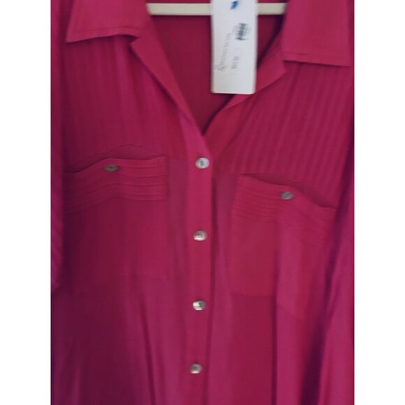 First Love by Lovelyn Hot Pink Button Down Blouse Shirt Sz Large NEW W/TAGS! - Picture 2 of 6